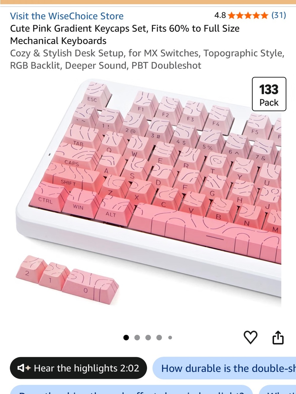 Pink Gradient 133 Key PBT Mechanical Keyboard Keycap Set - Picture 4 of 5
